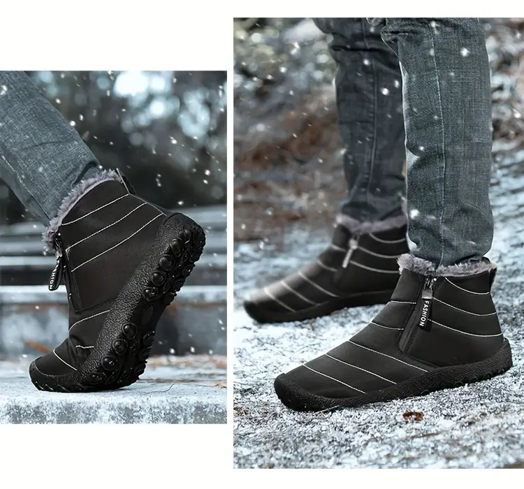 mens snow boots with side zipper warm fleece cozy non slip ankle boots plush comfy outdoor hiking shoes lined trekking shoes winter details 16