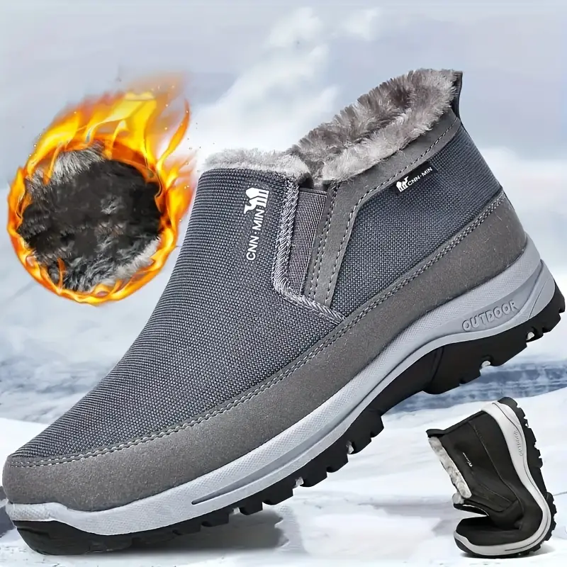 🔥On This Week Sale 70% OFF🔥 Men's Slip-On Snow Boots - Casual Solid Color, All-Season Comfort with Warm Fleece Lining & Non-Slip Rubber Sole - W012