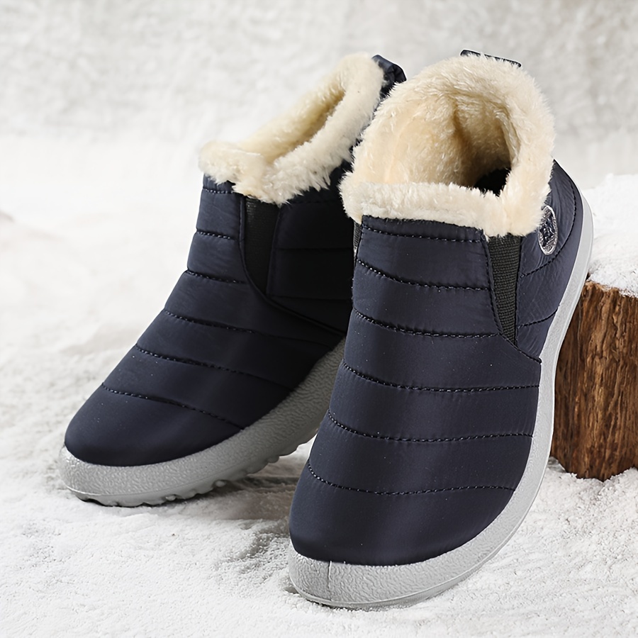 Men's Solid Color Classic Slip On Snow Boots With Warm Plush Lining, Comfy Non Slip Durable Casual Thermal Shoes, Men's Winter Footwear