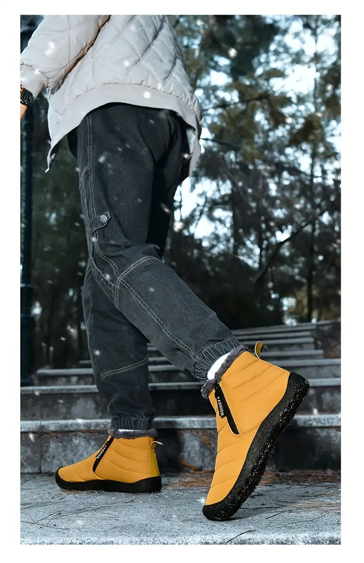 mens snow boots with side zipper warm fleece cozy non slip ankle boots plush comfy outdoor hiking shoes lined trekking shoes winter details 25