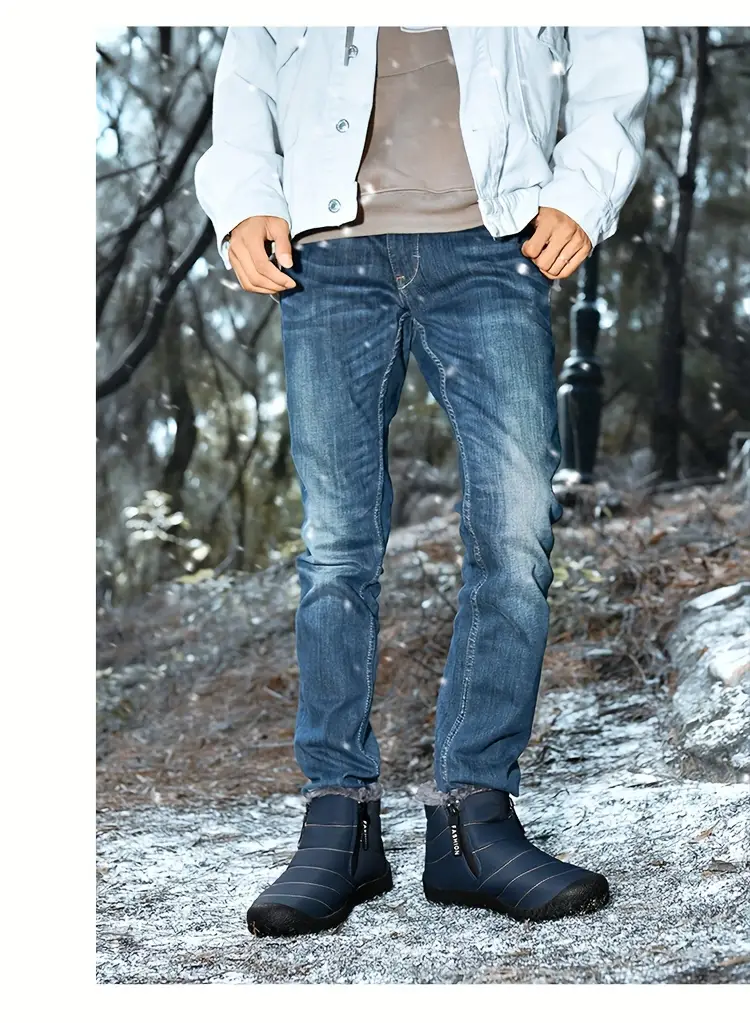 mens snow boots with side zipper warm fleece cozy non slip ankle boots plush comfy outdoor hiking shoes lined trekking shoes winter details 19