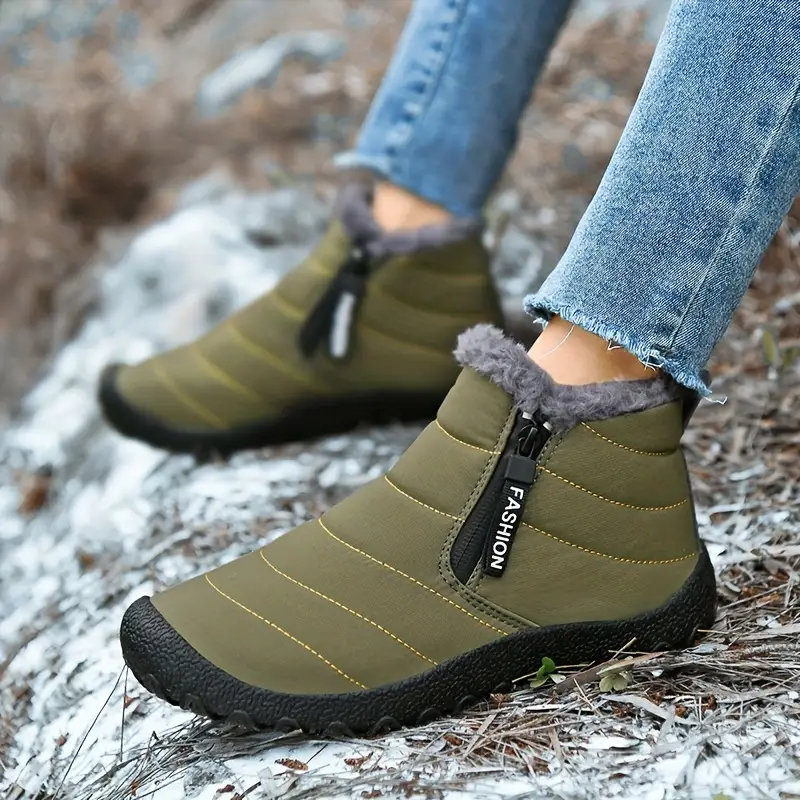 mens snow boots with side zipper warm fleece cozy non slip ankle boots plush comfy outdoor hiking shoes lined trekking shoes winter details 15