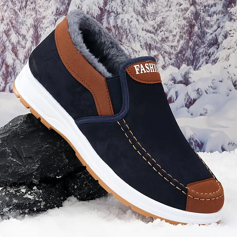 🔥On This Week Sale 70% OFF🔥 Men's Casual Warm Snow Boots, Ankle Height, Fabric Lining, Rubber Sole, Solid Color, Outdoor Footwear - W014
