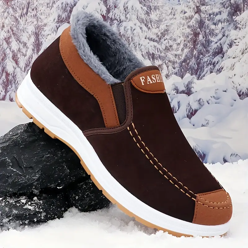 🔥On This Week Sale 70% OFF🔥 Men's Casual Warm Snow Boots, Ankle Height, Fabric Lining, Rubber Sole, Solid Color, Outdoor Footwear - W014