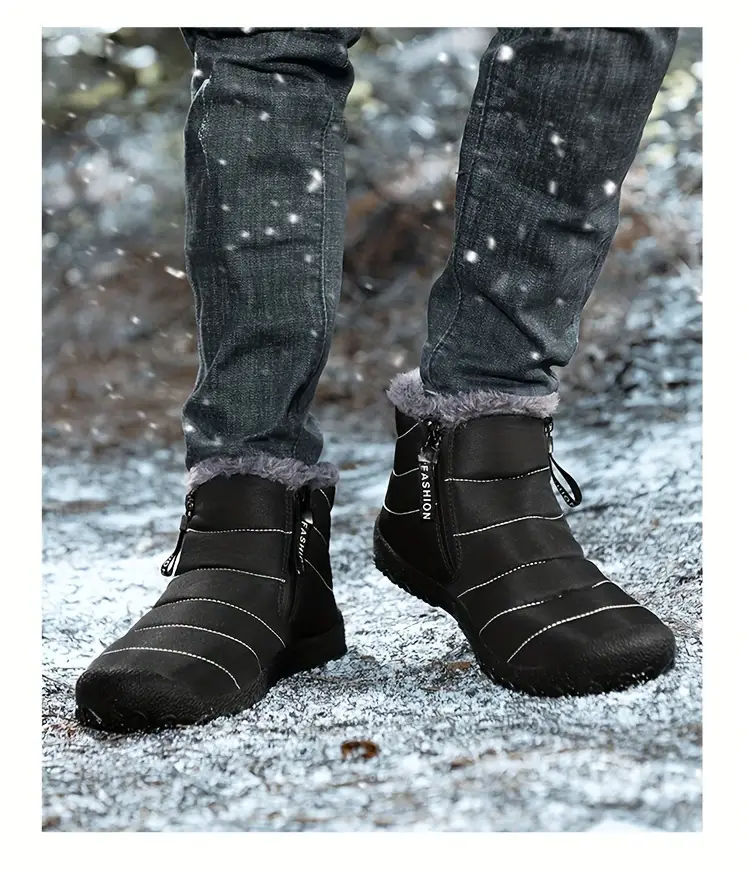 mens snow boots with side zipper warm fleece cozy non slip ankle boots plush comfy outdoor hiking shoes lined trekking shoes winter details 17