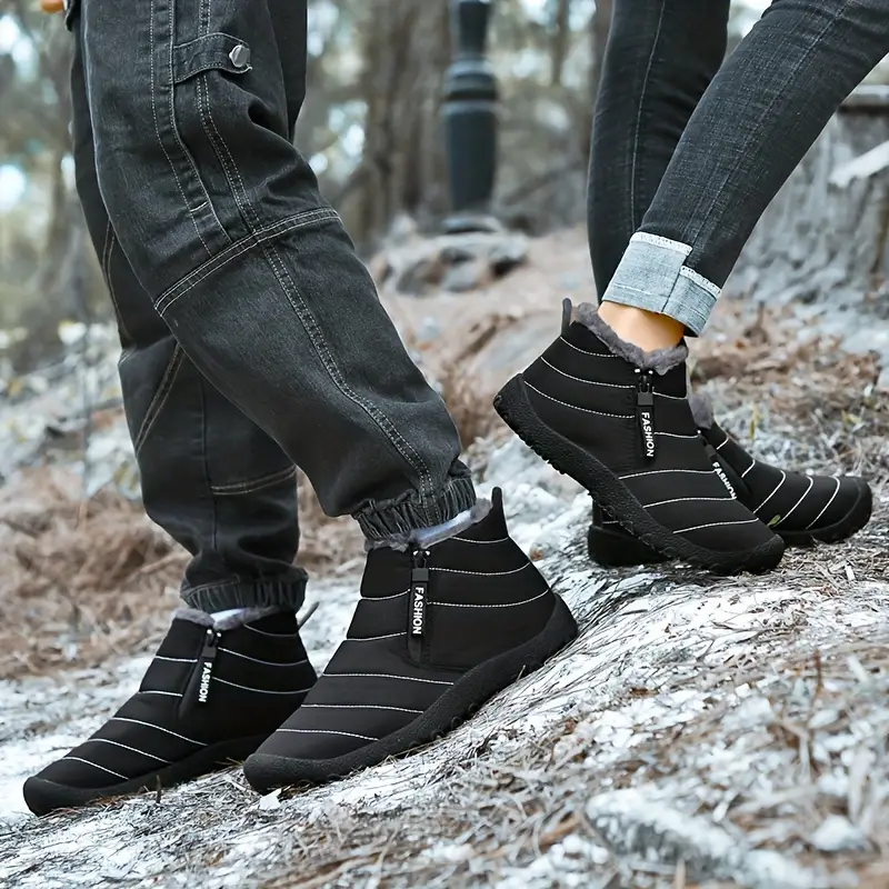 mens snow boots with side zipper warm fleece cozy non slip ankle boots plush comfy outdoor hiking shoes lined trekking shoes winter details 12