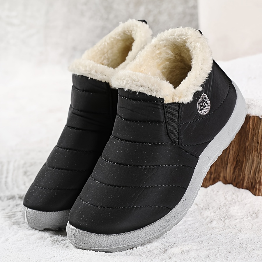 Men's Solid Color Classic Slip On Snow Boots With Warm Plush Lining, Comfy Non Slip Durable Casual Thermal Shoes, Men's Winter Footwear