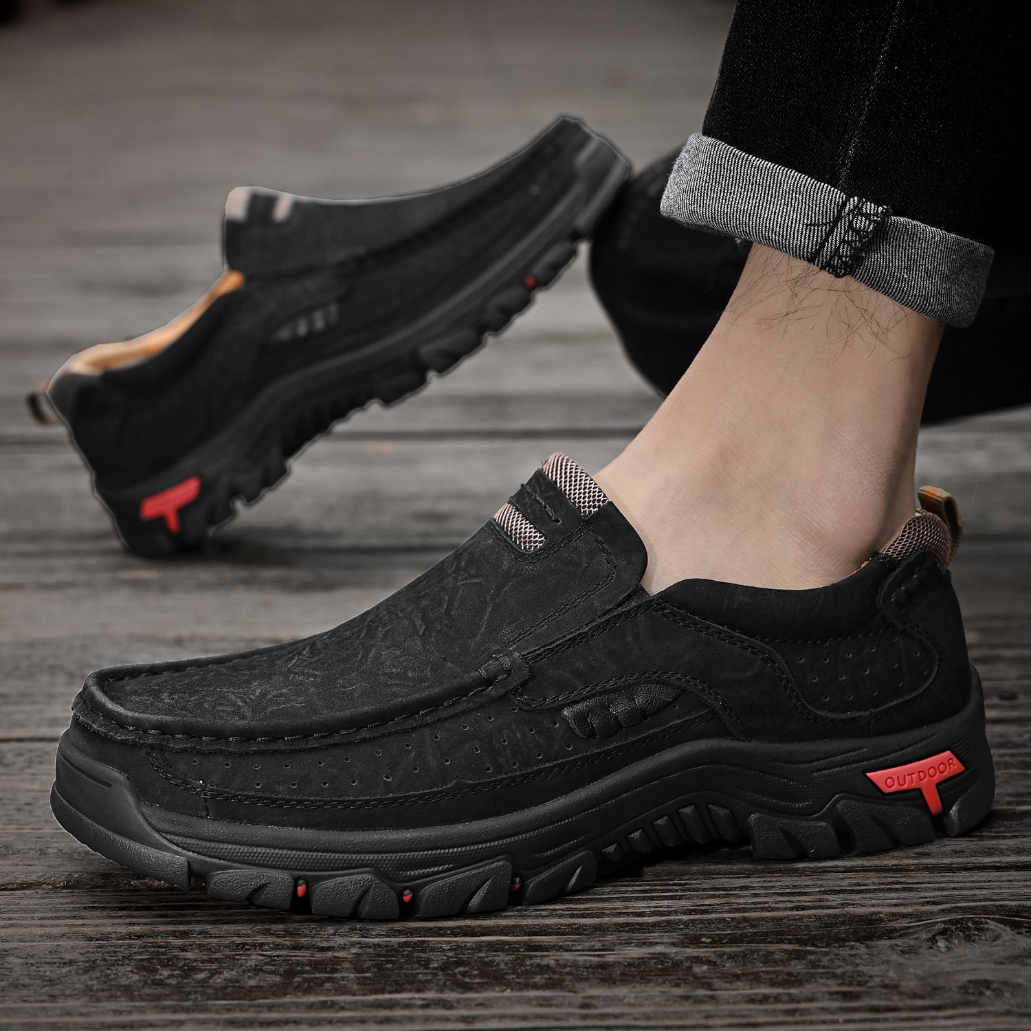 Men’s Casual Leather Shoes Breathable Loafers Lightweight Men Driving Shoes Slip On Fashion Boat Shoes Outdoor Non-Slip Comfort