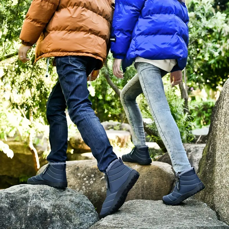 mens snow boots with side zipper warm fleece cozy non slip ankle boots plush comfy outdoor hiking shoes lined trekking shoes winter details 8