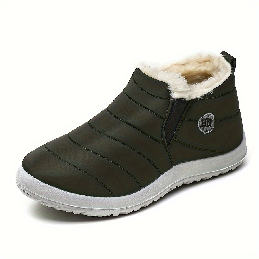 Men's Solid Color Classic Slip On Snow Boots With Warm Plush Lining, Comfy Non Slip Durable Casual Thermal Shoes, Men's Winter Footwear