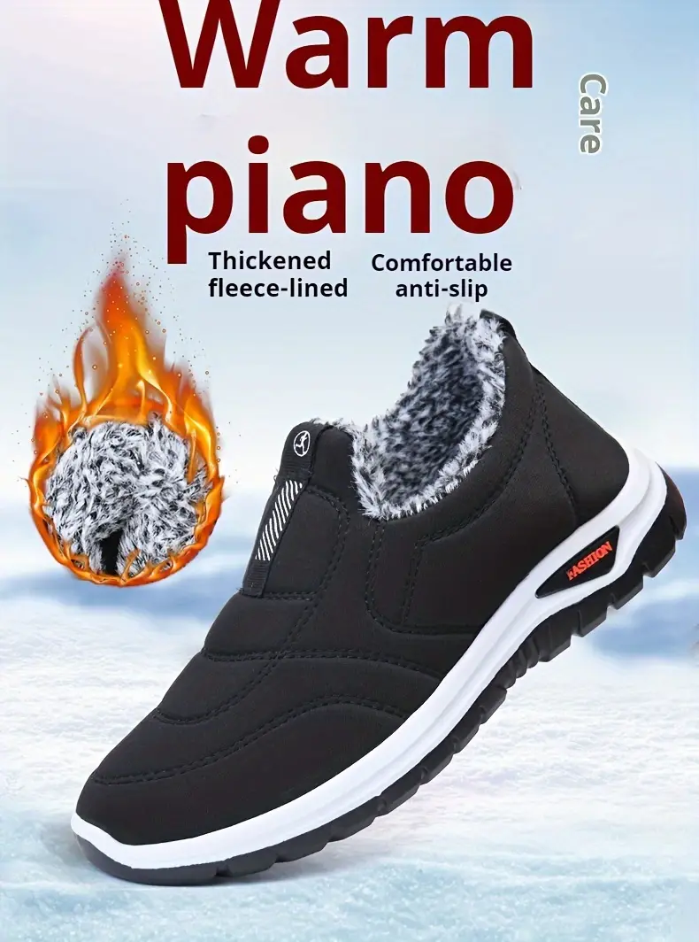 mens winter slip on ankle boots with warm lining and anti slip sole outdoor sneakers details 1
