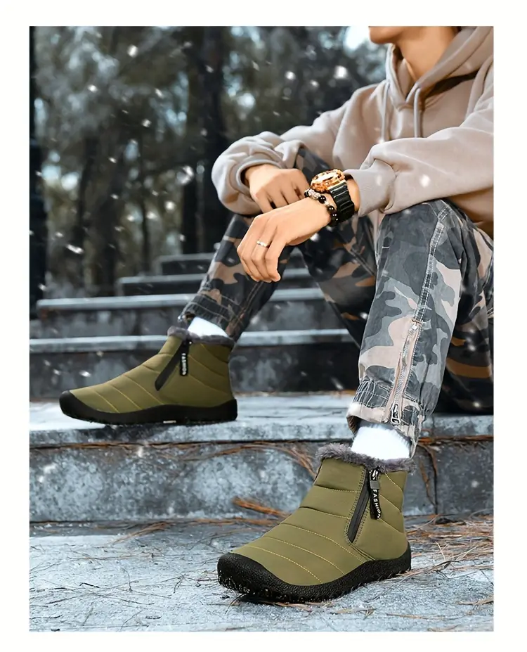 mens snow boots with side zipper warm fleece cozy non slip ankle boots plush comfy outdoor hiking shoes lined trekking shoes winter details 21