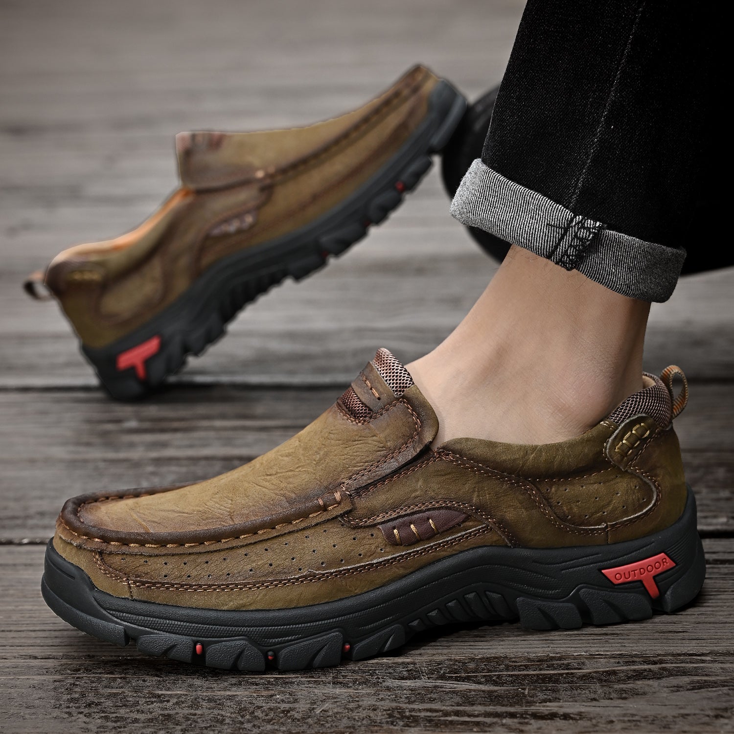 Men’s Casual Leather Shoes Breathable Loafers Lightweight Men Driving Shoes Slip On Fashion Boat Shoes Outdoor Non-Slip Comfort