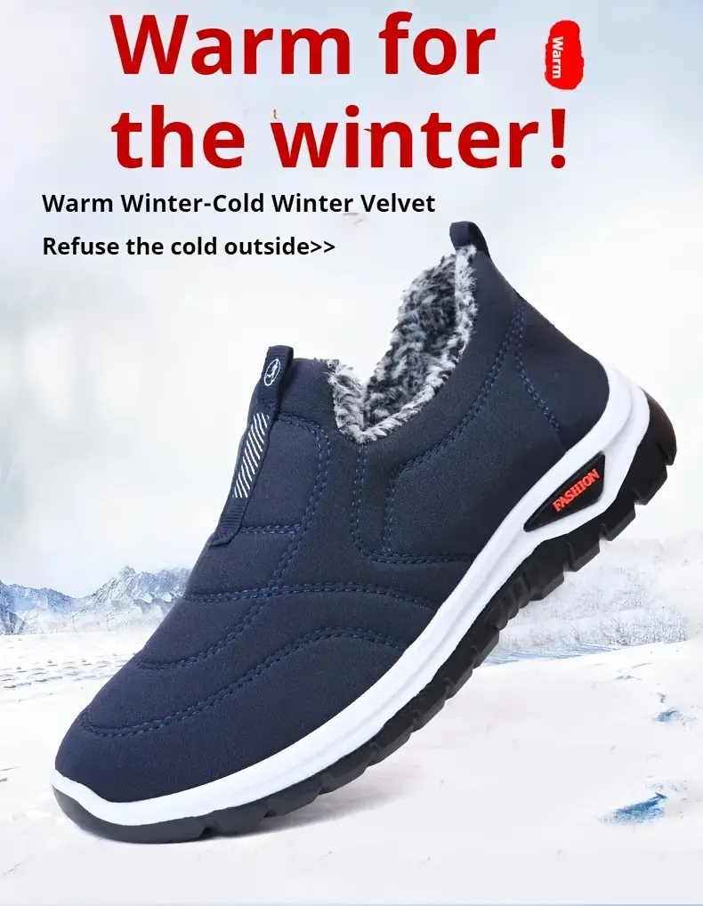 mens winter slip on ankle boots with warm lining and anti slip sole outdoor sneakers details 2