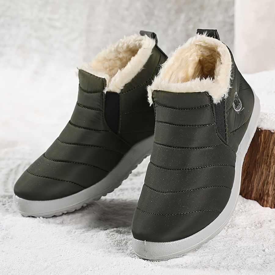 Men's Solid Color Classic Slip On Snow Boots With Warm Plush Lining, Comfy Non Slip Durable Casual Thermal Shoes, Men's Winter Footwear