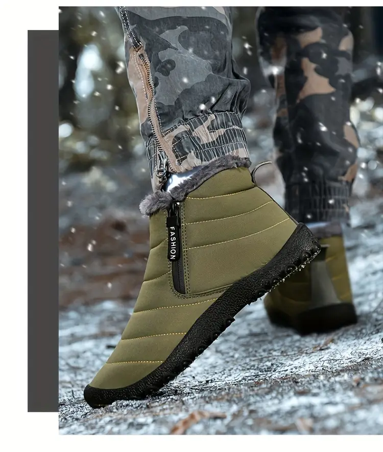 mens snow boots with side zipper warm fleece cozy non slip ankle boots plush comfy outdoor hiking shoes lined trekking shoes winter details 23