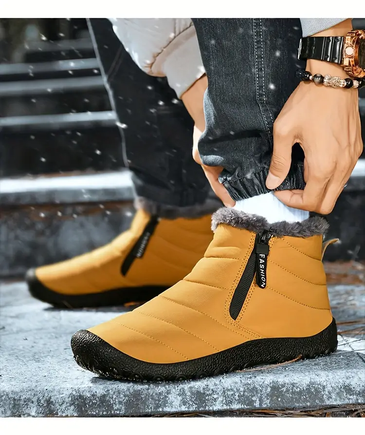 mens snow boots with side zipper warm fleece cozy non slip ankle boots plush comfy outdoor hiking shoes lined trekking shoes winter details 24