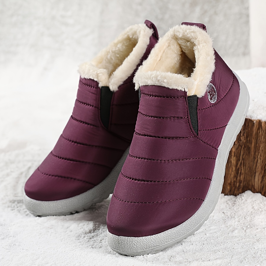 Men's Solid Color Classic Slip On Snow Boots With Warm Plush Lining, Comfy Non Slip Durable Casual Thermal Shoes, Men's Winter Footwear