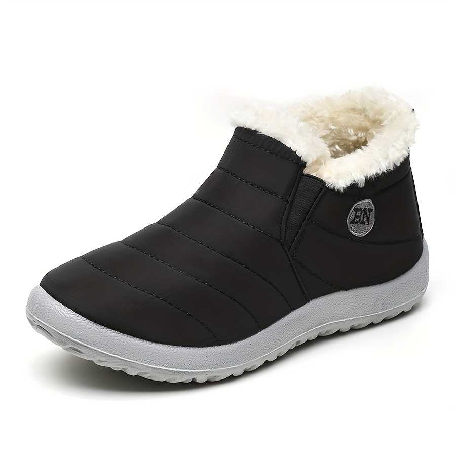 Men's Solid Color Classic Slip On Snow Boots With Warm Plush Lining, Comfy Non Slip Durable Casual Thermal Shoes, Men's Winter Footwear