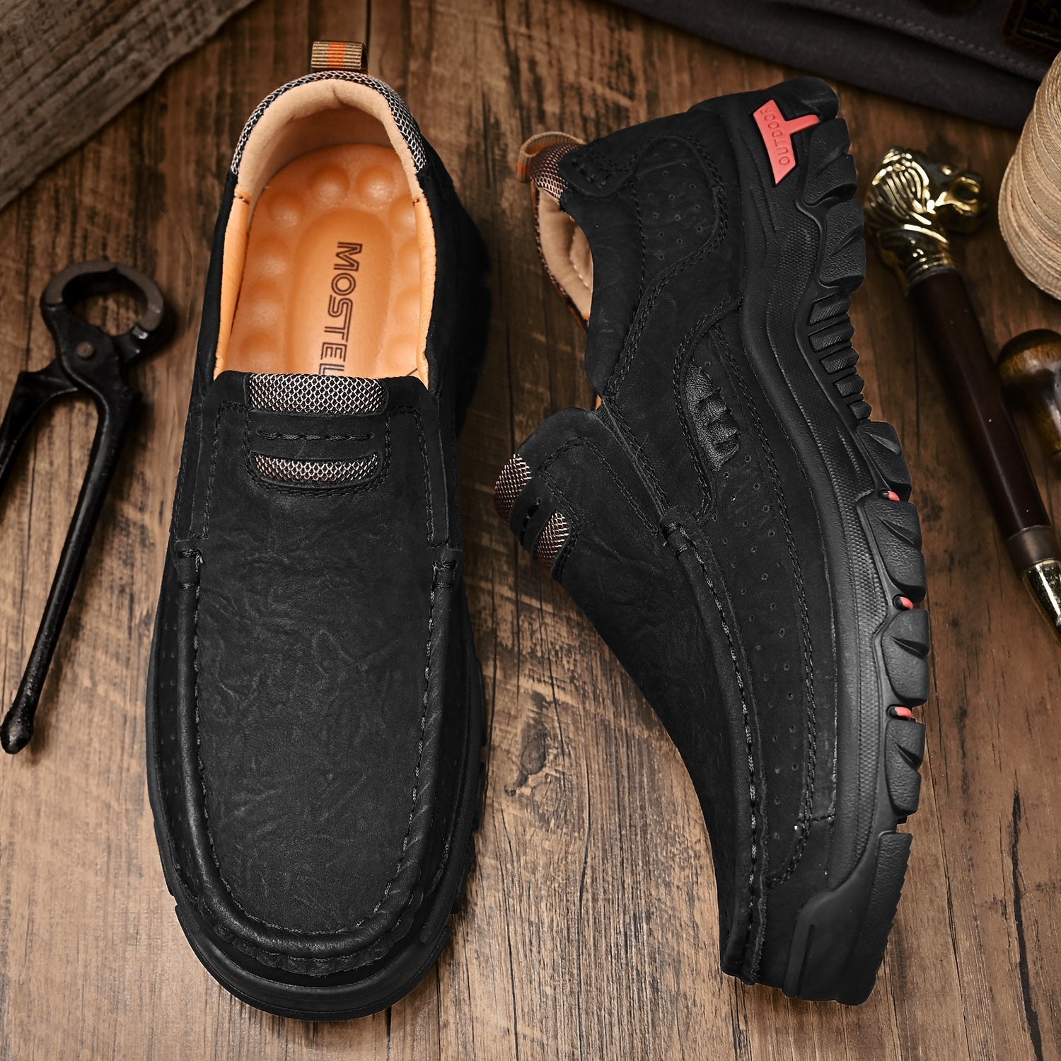 Men’s Casual Leather Shoes Breathable Loafers Lightweight Men Driving Shoes Slip On Fashion Boat Shoes Outdoor Non-Slip Comfort