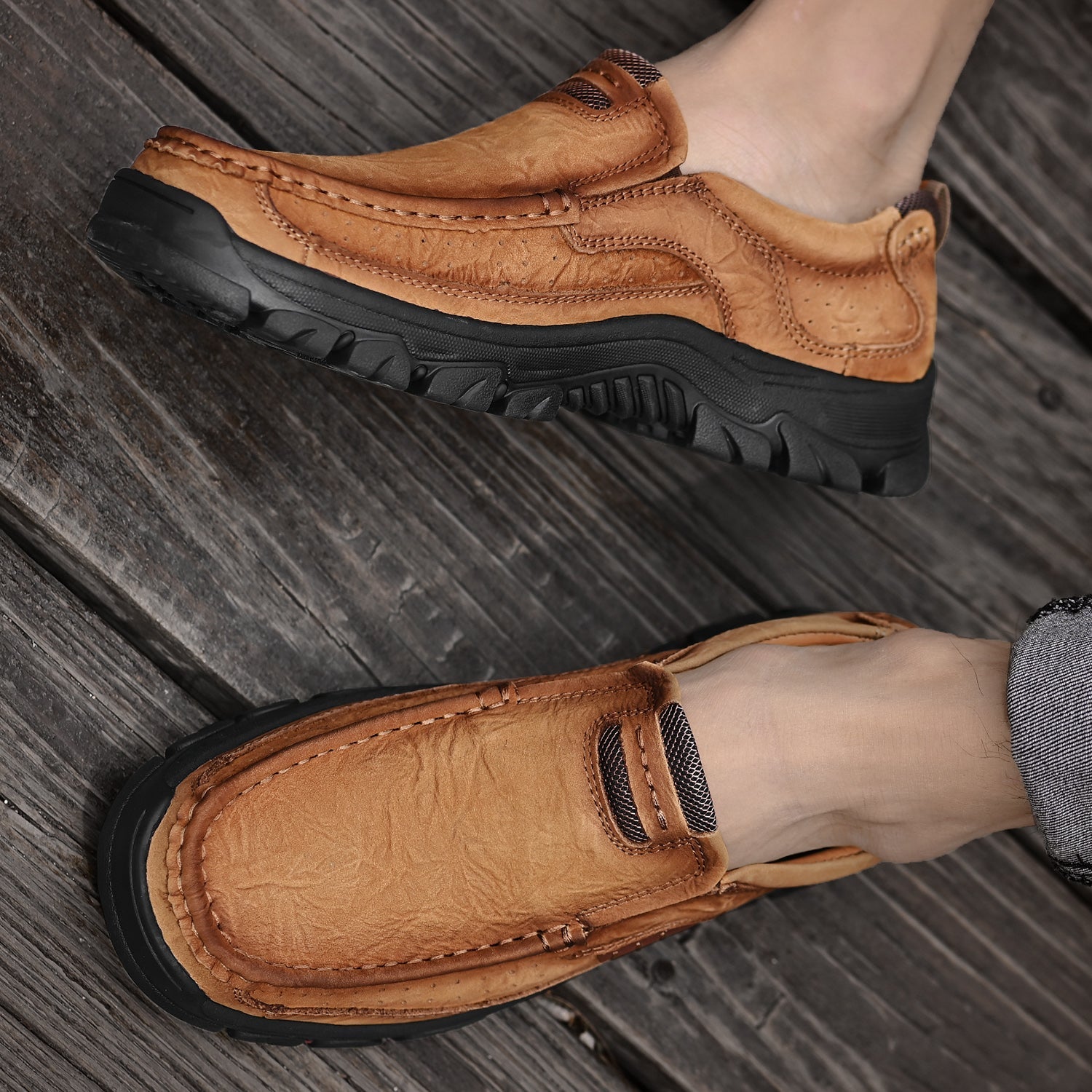 Men’s Casual Leather Shoes Breathable Loafers Lightweight Men Driving Shoes Slip On Fashion Boat Shoes Outdoor Non-Slip Comfort