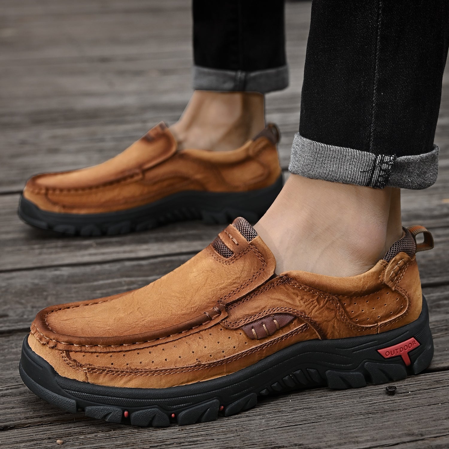Men’s Casual Leather Shoes Breathable Loafers Lightweight Men Driving Shoes Slip On Fashion Boat Shoes Outdoor Non-Slip Comfort