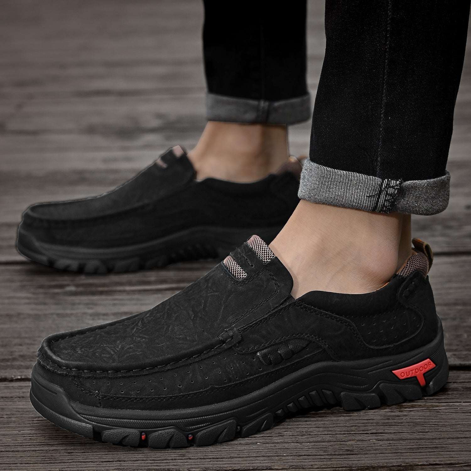Men’s Casual Leather Shoes Breathable Loafers Lightweight Men Driving Shoes Slip On Fashion Boat Shoes Outdoor Non-Slip Comfort