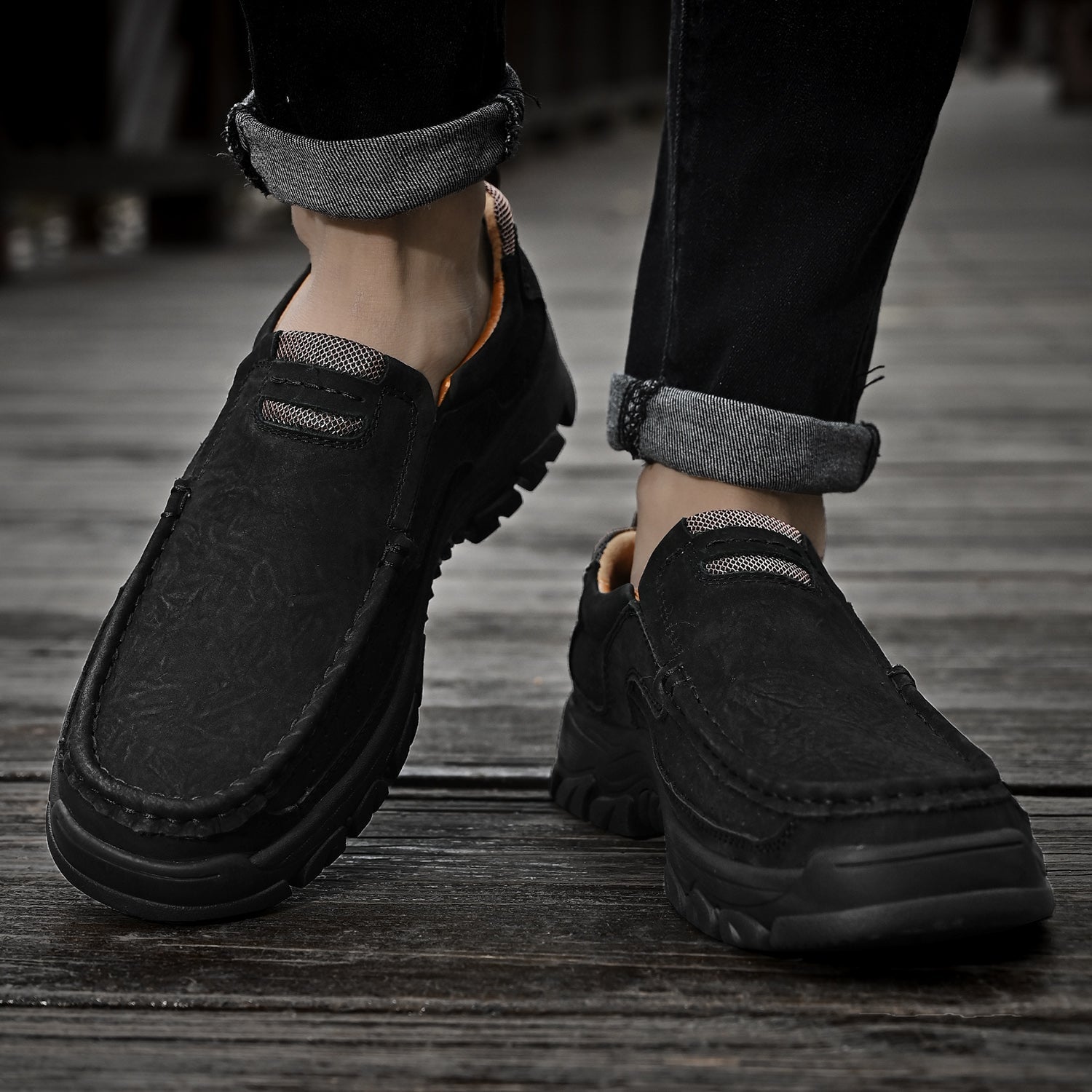 Men’s Casual Leather Shoes Breathable Loafers Lightweight Men Driving Shoes Slip On Fashion Boat Shoes Outdoor Non-Slip Comfort