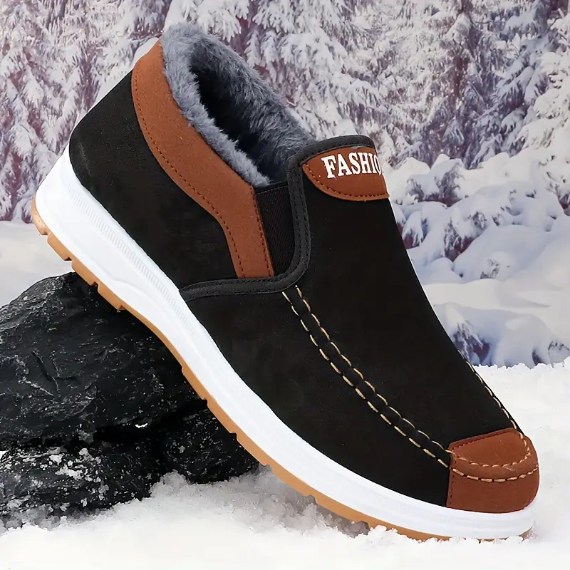 🔥On This Week Sale 70% OFF🔥 Men's Casual Warm Snow Boots, Ankle Height, Fabric Lining, Rubber Sole, Solid Color, Outdoor Footwear - W014