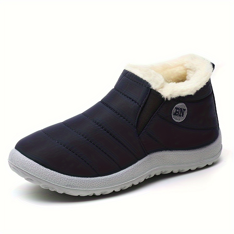 Men's Solid Color Classic Slip On Snow Boots With Warm Plush Lining, Comfy Non Slip Durable Casual Thermal Shoes, Men's Winter Footwear
