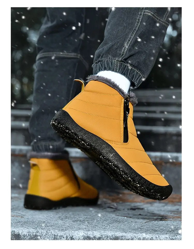 mens snow boots with side zipper warm fleece cozy non slip ankle boots plush comfy outdoor hiking shoes lined trekking shoes winter details 26