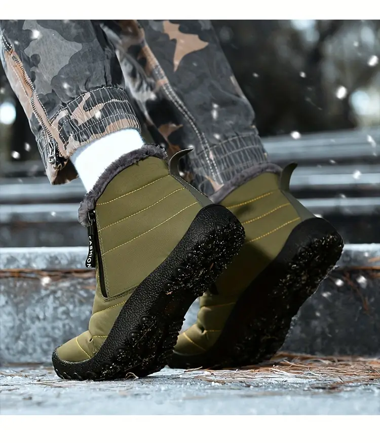 mens snow boots with side zipper warm fleece cozy non slip ankle boots plush comfy outdoor hiking shoes lined trekking shoes winter details 22