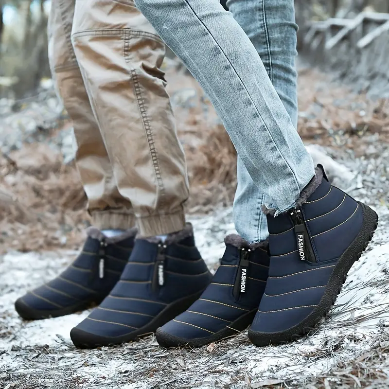 mens snow boots with side zipper warm fleece cozy non slip ankle boots plush comfy outdoor hiking shoes lined trekking shoes winter details 13