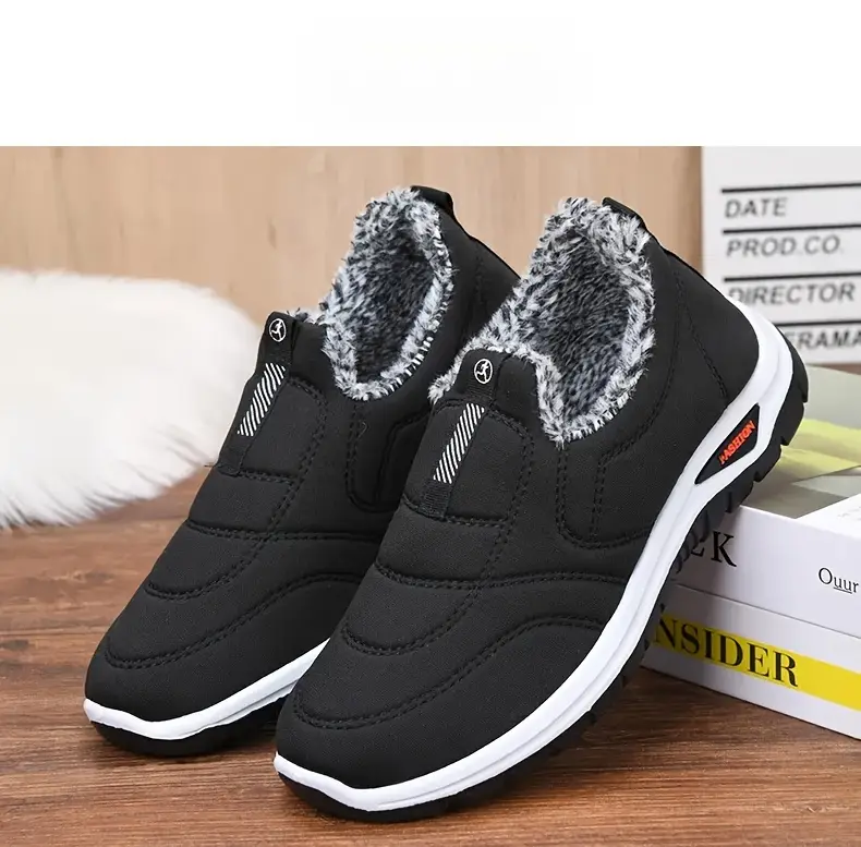 mens winter slip on ankle boots with warm lining and anti slip sole outdoor sneakers details 9
