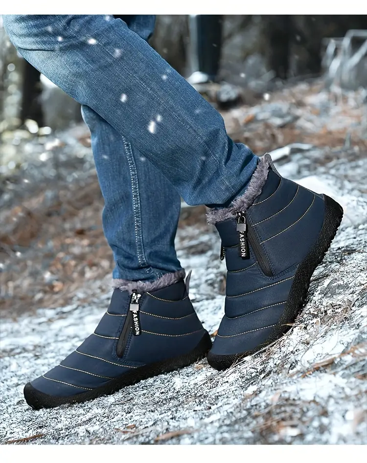 mens snow boots with side zipper warm fleece cozy non slip ankle boots plush comfy outdoor hiking shoes lined trekking shoes winter details 18