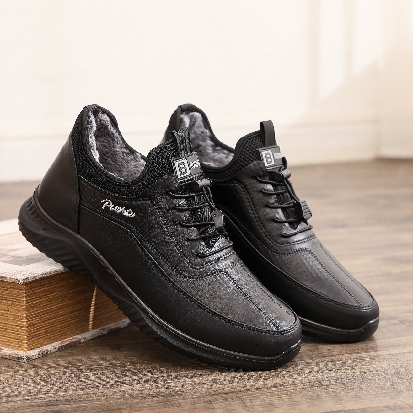 🔥On This Week Sale 70% OFF🔥 Men's Casual Warm Snow Boots, Ankle Height, Fabric Lining, Rubber Sole, Solid Color, Outdoor Footwear - W019