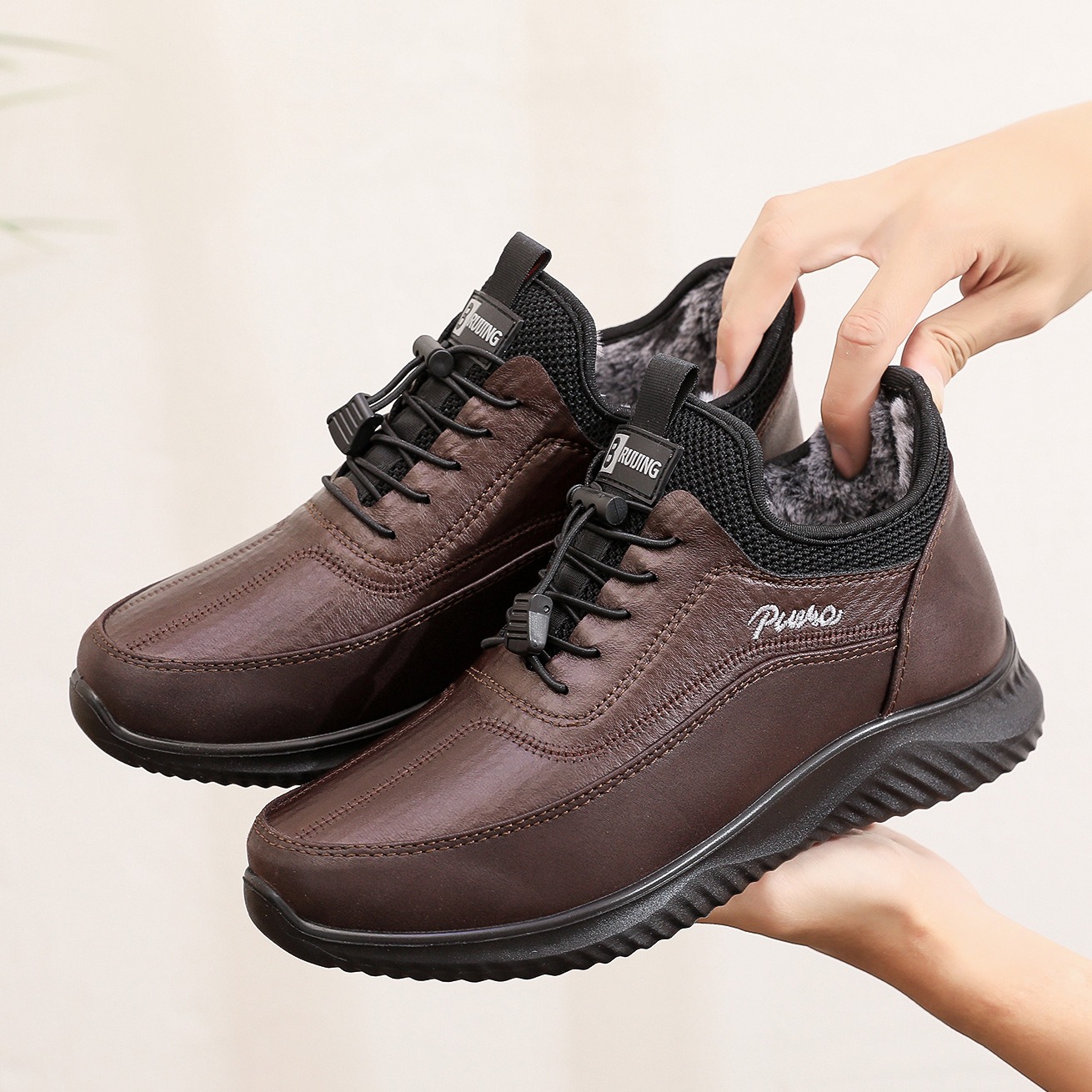 🔥On This Week Sale 70% OFF🔥 Men's Casual Warm Snow Boots, Ankle Height, Fabric Lining, Rubber Sole, Solid Color, Outdoor Footwear - W019