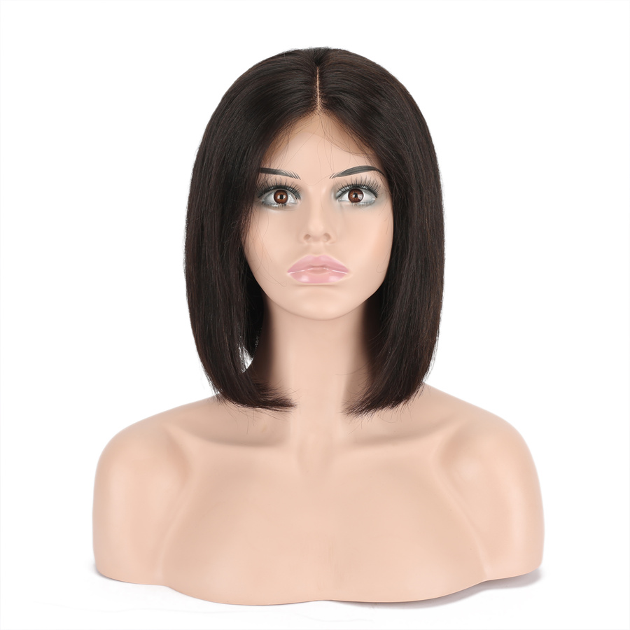 15A Top Quality Human Hair Lace Closure Short Bob Wig Straight Natural Black WIGLTD