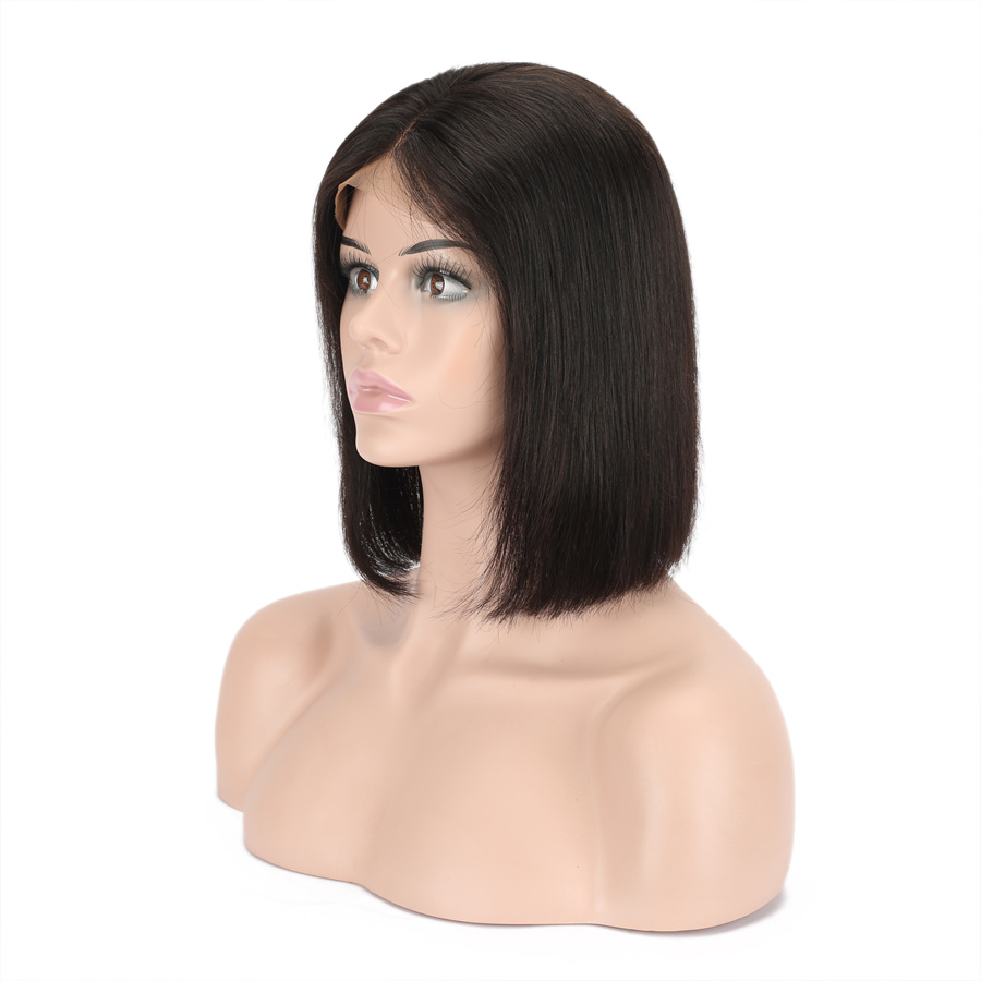 15A Top Quality Human Hair Lace Closure Short Bob Wig Straight Natural Black WIGLTD