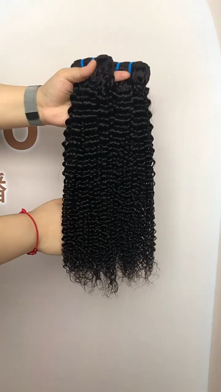 12A Double Drawn Remy Human Weaving Hair Bundle Natural Black Kinky Curly Curl WIG.LTD