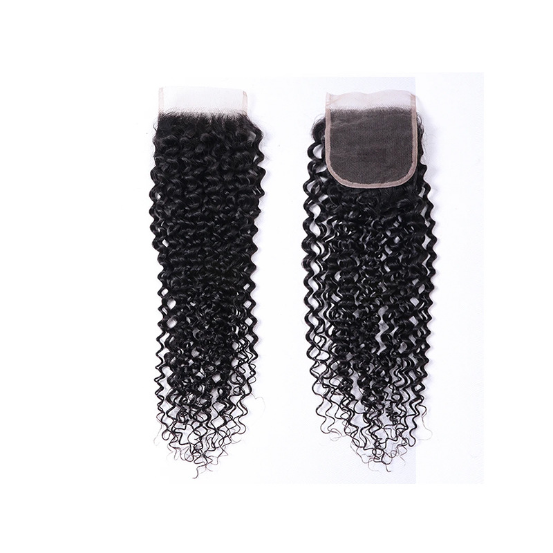 4x4 Remy Human Hair Jerry Curly Curl Lace Closure Natural Black Color WIGLTD