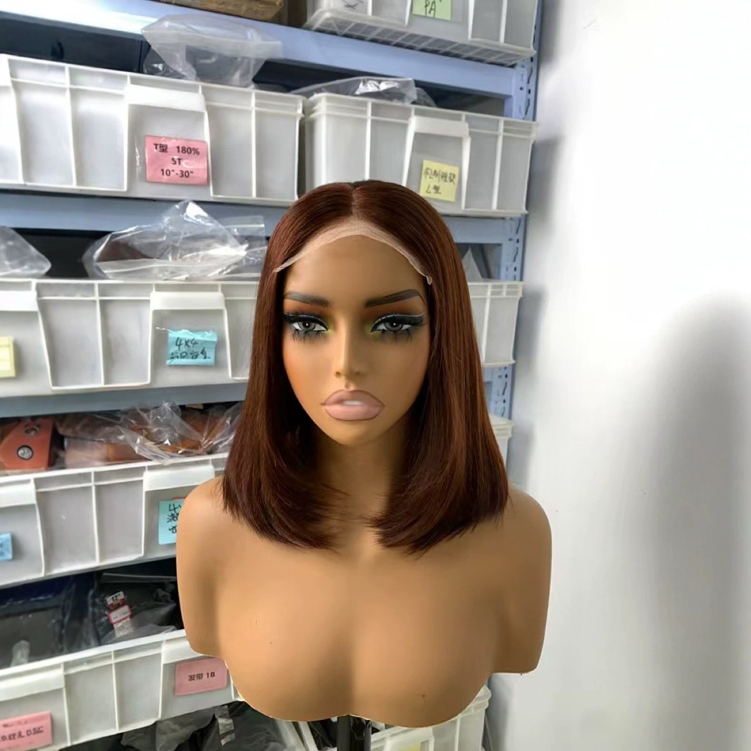 12A Remy Human Hair 5x5 Lace Closure Short Straight Bob Wig Natural Black 99J Chocolate WIGLTD