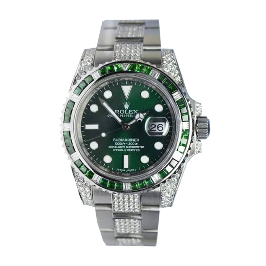rotktlex submariner hulk 116610lv diamond green dial iced out replica
