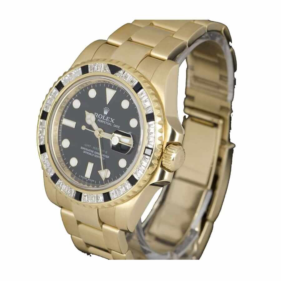 rotktlex gmt master ii 116748sanr yellow gold automatic black dial replica