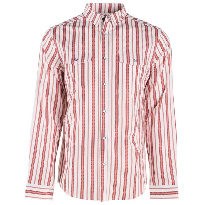 Mens Red Striped Vented Pearl Snap Shirt