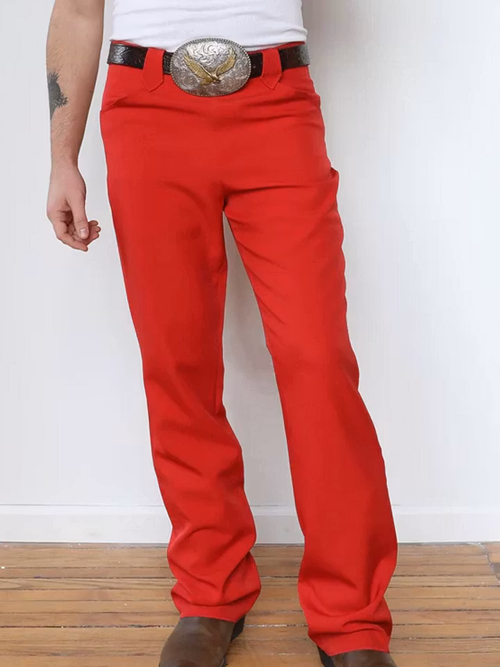 Men’s Western Style Straight Leg Trousers, Vintage Cowboy Inspired Solid Color Casual Dress Pants