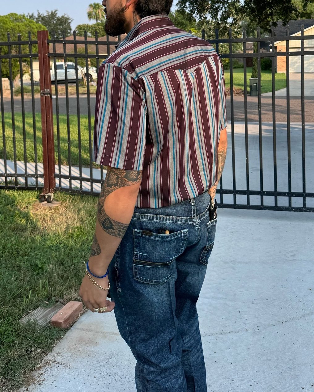 Men's Casual Retro Brown Striped Short Sleeve Shirt