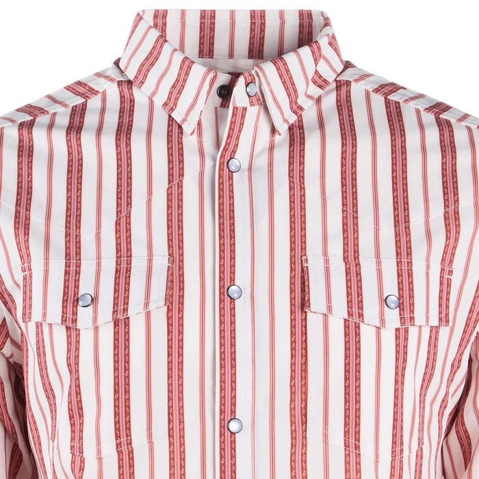 Mens Red Striped Vented Pearl Snap Shirt
