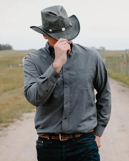 Men's Dark Gray Western Casual Vintage Lapel Long Sleeve Shirt