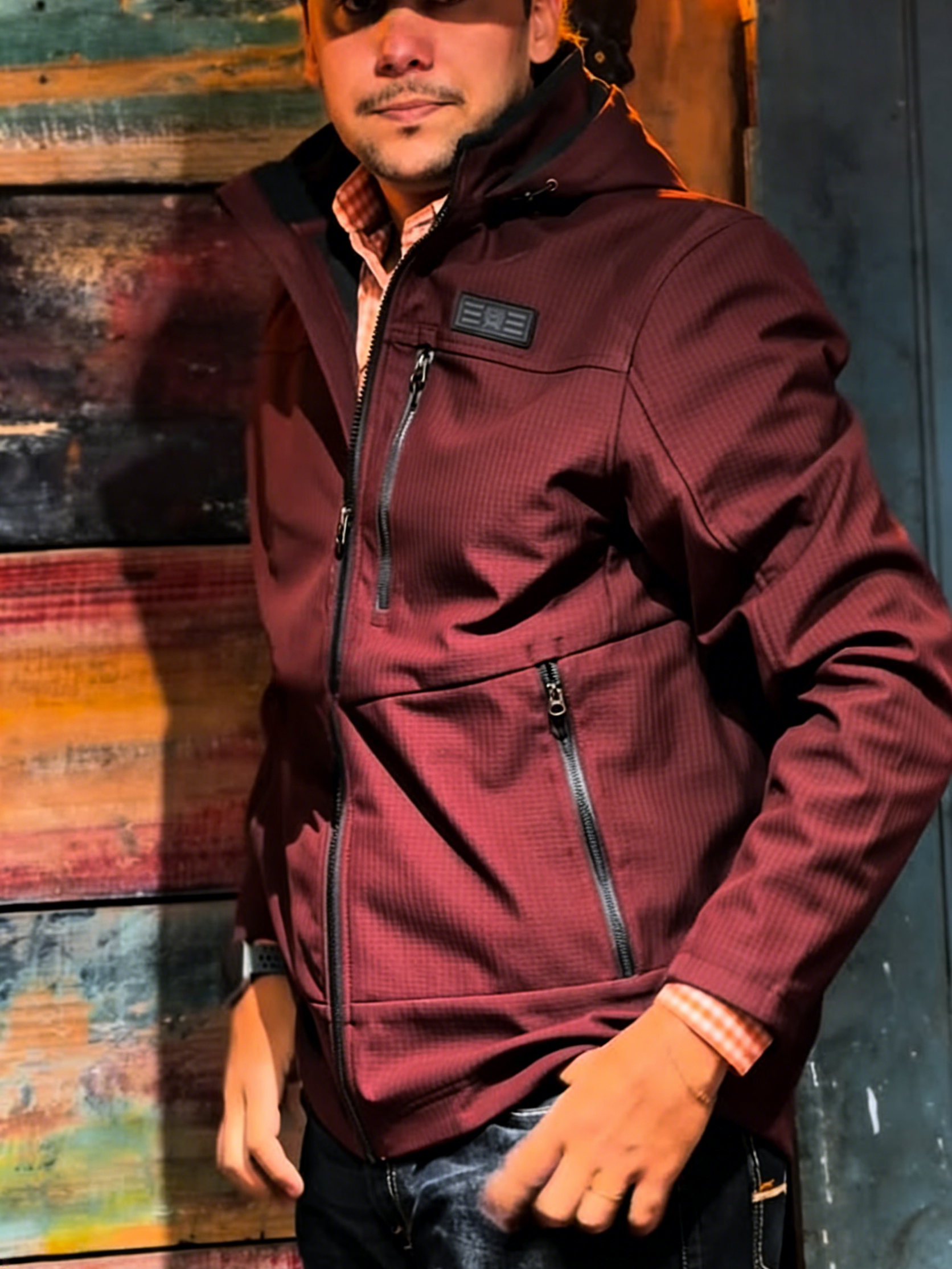 Cinch Men's Bonded Softshell Red Hooded Jacket